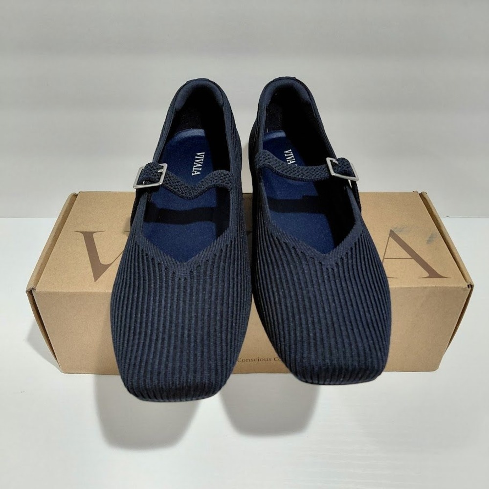 Vivaia Margot Mary Jane Flats Navy Blue Ribbed Knit Square Toe Sustainable 39.5 - Picture 13 of 13